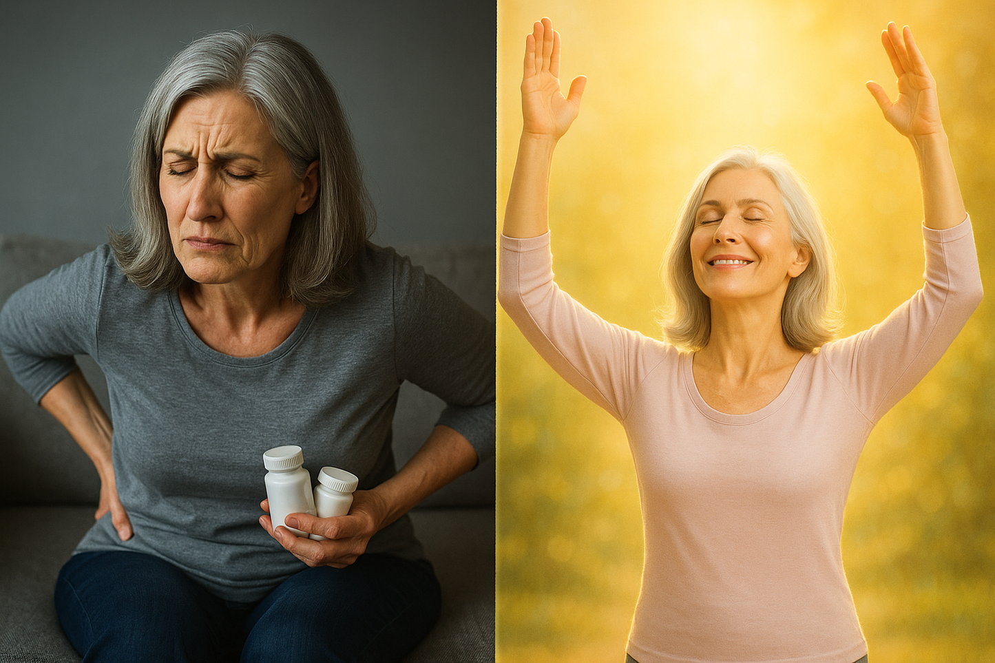mature woman chronic pain before and after 
